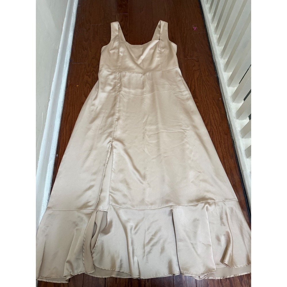 Show me your mumu Champagne Satin Maxi Dress Slit Bridesmaid